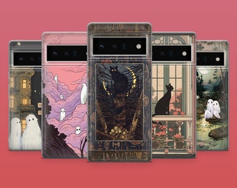 Witchy Cat Phone Case Friendly Ghost Phone Cover for Google Pixel 10, 9A, 9Pro XL, 8A, 8Pro, 7A, Samsung S25, S24Fe, A15, iPhone 17Pro, 16E