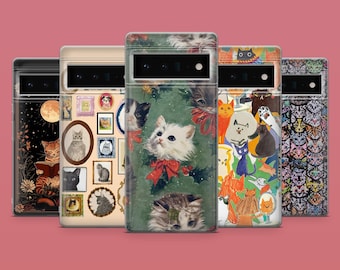 Tarot Cat Phone Case Kitty Collage Phone Cover for Google Pixel 10, 9A, 9Pro XL, 8A, 8Pro, 7A, Samsung S25, S24Fe, A15, iPhone 17Pro, 16E, X