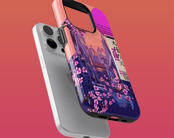 Rugged Manga Sakura Phone Case Vaporwave Cover for iPhone 16Plus, 15, 14, 13, 12, Google Pixel 9Pro XL, 8A, 7A, Samsung S24Ultra, S23FE, A54