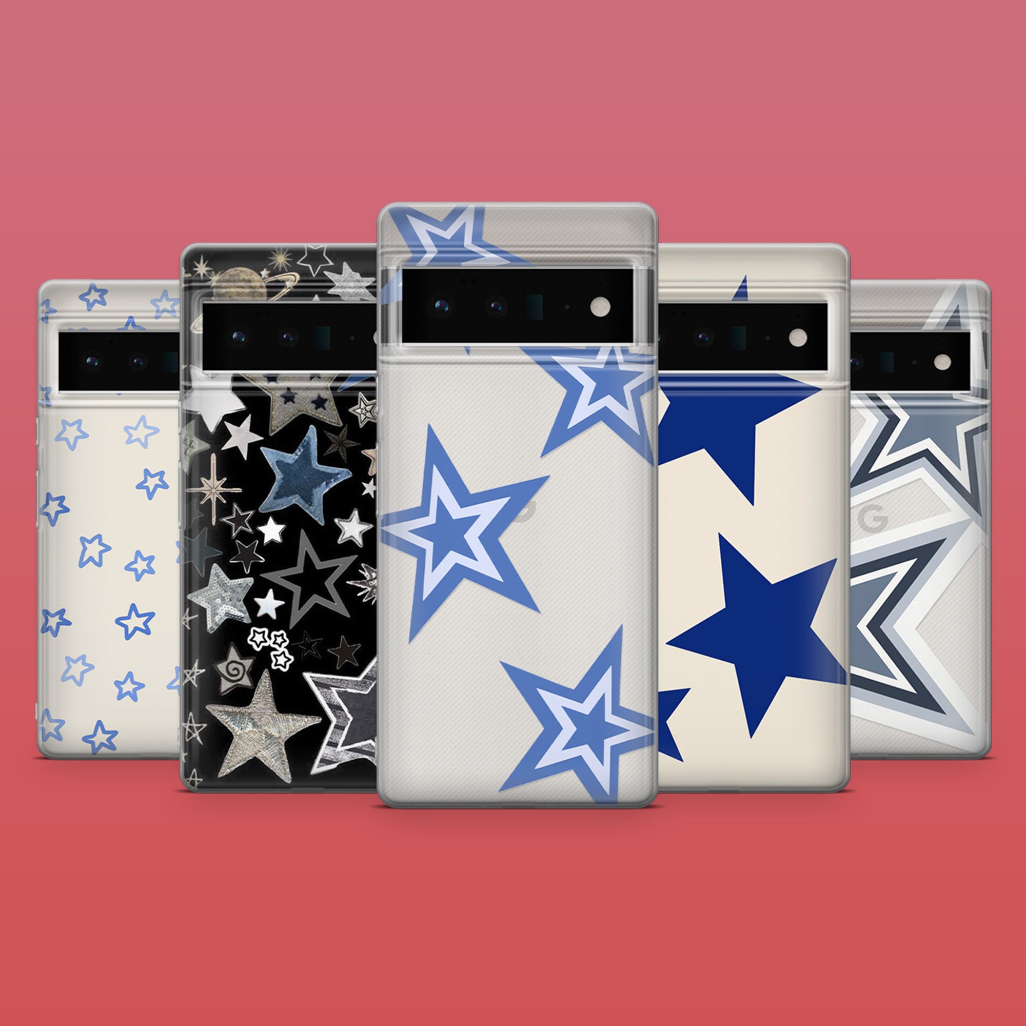 Blue Star Phone Case Night Twinkle Phone Cover for Google Pixel 10, 9A, 9Pro XL, 8A, 8Pro, 7A, Samsung S25, S24Fe, A15, iPhone 17Pro, 16E, X