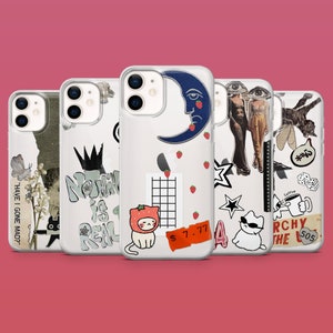 Clear Collage Phone Case Black Cat Phone Cover voor iPhone 16E, 15, 14, 13, Samsung S25, S24Fe, S23Ultra, A56, A15, Pixel 9A, 9Pro XL, 8A, 8