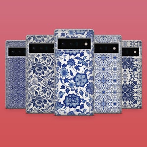 Coque de portable style folk dans des tons bleus pour Google Pixel 9A, 9Pro XL, 8A, 8, 7A, 6A, Samsung S25, S24Fe, S23Ultra, A56, A15, iPhone 16E