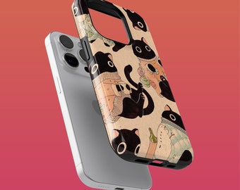Rugged Cute Kitty Phone Case Black Cat Cover for iPhone 16Plus, 15, 14, 13, 12, Google Pixel 9Pro XL, 8A, 7A, Samsung S24Ultra, S23FE, A54