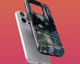 Rugged Stained Glass Phone Case Lake Moon Cover for iPhone 16Plus, 15, 14, 13, 12, Google Pixel 9Pro XL, 8A, 7A, Samsung S24Ultra, S23, A54