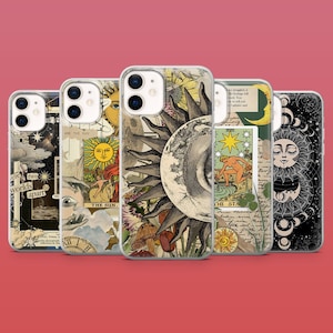 Tarot Karten Handyhülle Lunar Phasen Handyhülle für iPhone 16E, 15, 14, 13, Samsung S25, S24Fe, S23Ultra, A56, A15, Pixel 9A, 9Pro XL, 8A, 8