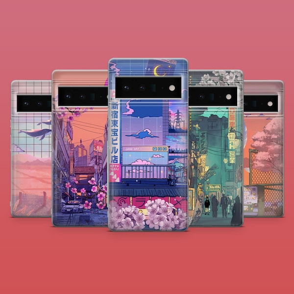 Coque pour téléphone Manga Sakura et Anime City pour Google Pixel 8A, 8Pro, 7Pro, 7A, iPhone 15, 14, 13, 12, Samsung S24, S23FE, A25, A15, A54