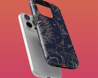 Rugged Witchy Stars Phone Case Sun Moon Cover for iPhone 16Plus, 15, 14, 13, 12, Google Pixel 9Pro XL, 8A, 7A, Samsung S24Ultra, S23FE, A54