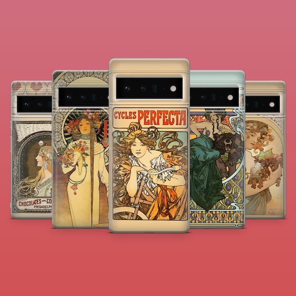 Mucha Poster Phone Case Art Nouveau Phone Cover for Google Pixel 8A, 8Pro, 7Pro, 7, iPhone 15, 14, 13, 12, Samsung S24, S23FE, A25, A15, A54