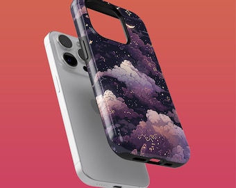Tough 8Bit Clouds Phone Case Arcade Style Cover for iPhone 16Plus, 15, 14, 13, 12, Google Pixel 9Pro XL, 8A, 7, Samsung S24Ultra, S23FE, A54