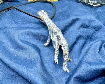 Silver CHICKEN FOOT NECKLACE  Cord Louisiana Voodoo Hoodoo Protection Uncharged Amulet Charm Good Luck Money Power Fortune amulet Talisman