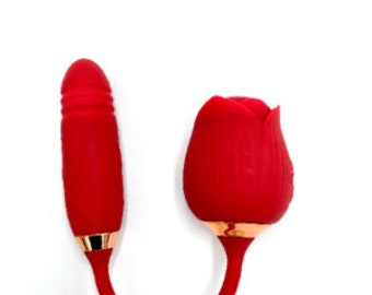 2 in 1 Rose Vibrator With Suction and Moving Thrusting Vibrating Love Egg Rechargeable Adult Sex Toy *Comes With Charger*