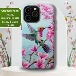 Hummingbird Phone Case, Embroidered Hummingbird Phone Cover, Birds And Flowers Phone Case, Embroidery Phone Case, iPhone, Samsung, Pixel