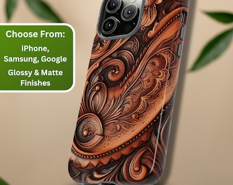 Floral Tooled Leather Print Phone Case: Boho Western Style