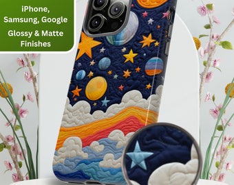 Quilted Galaxy Phone Case: Stars & Planets Design