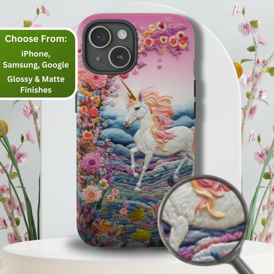 Unicorn Phone Case, Magical Rainbow Unicorn Phone Cover, Embroidery