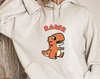 Dinosaur Rawr Hoodie Dinosaur Sweatshirt Dinosaur Hoodie Hooded Sweatshirt Dino T-rex Jurassic Dino Gift Cute Dinosaur Hoodie Dinosaur Lover