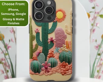 Embroidered Cactus Phone Case: Boho Western Desert Cover