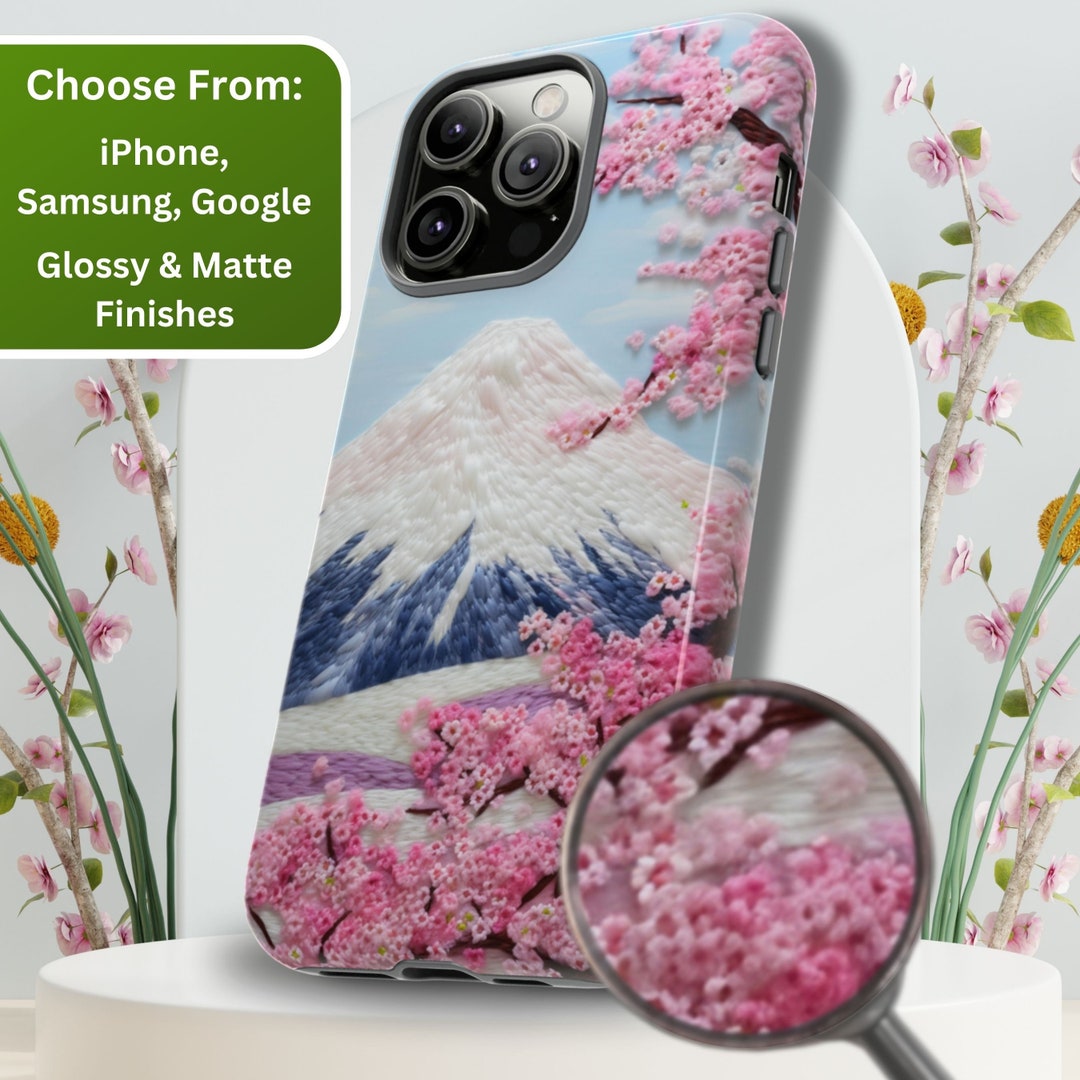 Embroidered Cherry Blossom Phonecase, Japanese Mountain Phone Case, Cherry Blossom Phone Case ...