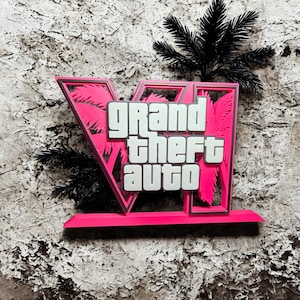 Logo GTA en 3D  Édition Limitée – Décoration Gaming – Cadeau Grand Theft Auto – Impression 3D – Décor Bureau Gamer  Accessoire GTA 6 / GTA V