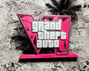 Logo GTA 3D in edizione limitata – Decorazione da gioco – Regalo Grand Theft Auto – Stampa 3D – Decorazione da scrivania per giocatori – Accessorio GTA 6 / GTA V