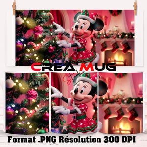 3D Minnie Noel Christmas Mug Wrap, 3D Minnie Mug Wrap Diseño de sublimación PNG Taza 11oz Mug Wrap transferencia de sublimación PNG 300DPI