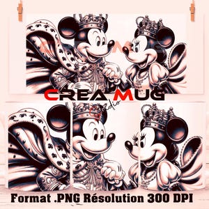Minnie Mickey Mouse Mug Wrap, 3D Sublimation Design PNG Mug 11oz Mug Wrap sublimation transfer PNG 300DPI King Queen