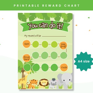 Druckbare Dschungel Belohnungstabelle | Kleinkind Belohnung Chart | Belohnungstabelle zum Ausdrucken | Kinder Routine Chart | Safari Belohnungstabelle | Töpfchentraining