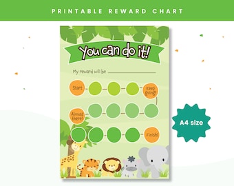 Tabla de recompensas de la selva imprimible / Tabla de recompensas para niños pequeños / Tabla de recompensas imprimible / Tabla de rutinas para niños / Tabla de recompensas de Safari / Entrenamiento para ir al baño