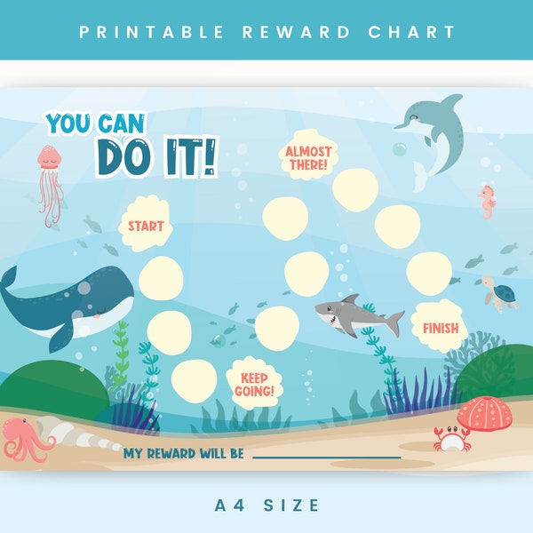 Reward Chart | Whale Shark Fish Sticker Chart | Instant Download Printable | Chore Chart | Countdown Chart | Sea Animals