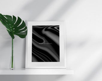 May include: A white framed print with a black and white abstract design. The text "with purpose." is printed in the center of the print.