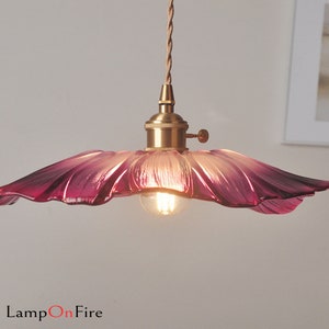 Kitchen Island Light | Violet Glass Sunflower Pendant LED Light in Vintage Style - Bulb Included | purple Indoor Lighting
