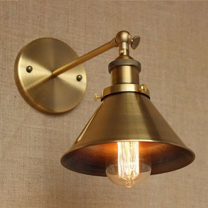 Brass Wall Sconce light, Modern brass light, Mid Century brass wall sconce light, Minimal Sconce Light, Thin Canopy Brass Light - Bulb inc