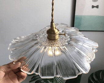 Kitchen Island Light | Violet Clear Glass Sunflower Pendant LED Light in Vintage Style - Bulb Included | purple Indoor Lighting