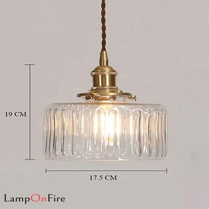 Fluted Glass Short Cylinder Pendant LED Light in Vintage Style - Bulb Included | Indoor Lighting