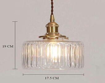 Fluted Glass Short Cylinder Pendant LED Light in Vintage Style - Bulb Included | Indoor Lighting