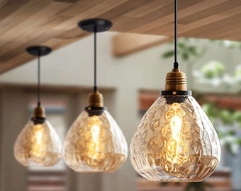 Loft Style Industrial LED Pendant Lights Fxitures Amber Glass Lampshade Dinning Room Bedroom Beside Vintage Lamp Edison | Bulb Included |