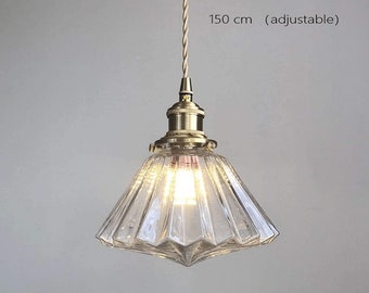 Lámpara LED colgante de cilindro corto de vidrio estriado en estilo vintage - Bombilla incluida / Iluminación interior