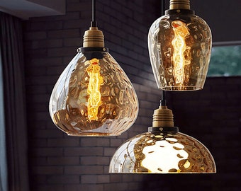 Loft Style Industrial LED Pendant Lights Fxitures Amber Glass Lampshade Dinning Room Bedroom Beside Vintage Lamp Edison | Bulb Included |