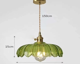 Vintage Style Brass Glass Pendant Lamps | Indoor Lighting Petal Lamp | Room Décor Ceiling Pendant Lamp | Kitchen Restaurant - Bulb Included