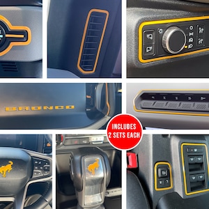 Conjunto combinado de detalles interiores con superposición de color de letras de tablero para Ford Bronco 2021, 2022, 2023 y 2024 (TAMAÑO COMPLETO)