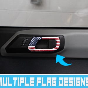 Calcomanía con estampado de bandera estadounidense para manija de puerta interior de Bronco para Ford Bronco 2021, 2022, 2023 y 2024 (TAMAÑO COMPLETO)