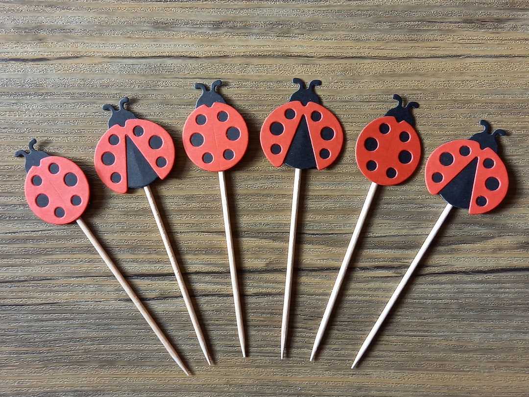 12 Ladybird Cupcake Toppers Red Ladybug Food Picks Handmade Sandwich Sticks Party Food ...
