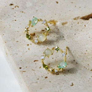 Ocean Gem Earrings, 14K Gold Topaz Ocean Lover Earrings, Recycled Gem Earrings, Seashell and Starfish Earrings, Gift For Her