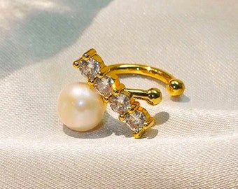 Pearl Crystal Ear Cuff, Freshwater Diamond Pearl Ear Cuffs