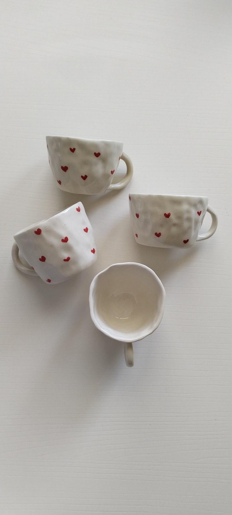 175 200 ml Handmade Ceramic Heart Mug, Cute Espresso Cup, Kawaii Aesthetic Flower Mug, Hand Painted Sakura Mug, 21st Birthday Gift for Her image 2
