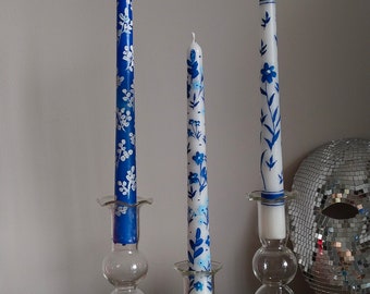 3x pcs Blueblanc wholesale mackenzie candle Hand Painted Taper Candles Hand Painted Dinner Candles with Party Decor black Weddin lover