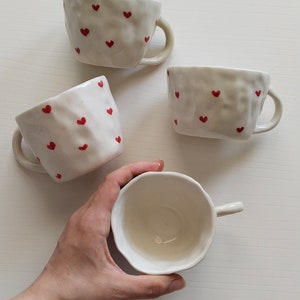 175 200 ml Handmade Ceramic Heart Mug, Cute Espresso Cup, Kawaii Aesthetic Flower Mug, Hand Painted Sakura Mug, 21st Birthday Gift for Her image 3