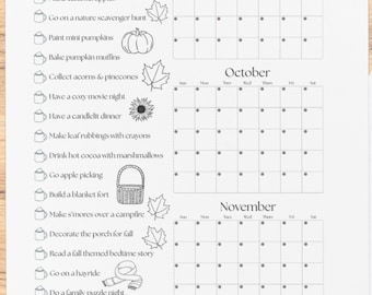 Printable 2025 Fall Calendar Poster, Fall Activities Calendar, Autumn Calendar Fall Bucket List Autumn Checklist (Multiple Sizes Available!)