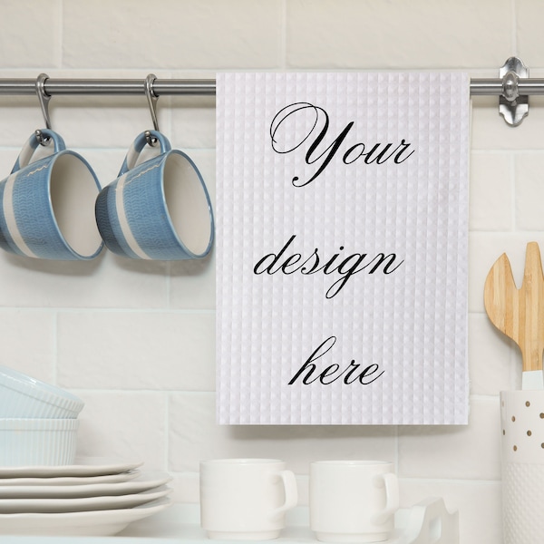 Mockup white waffles kitchen towels