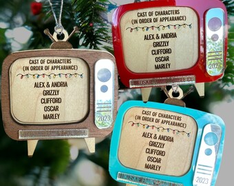 Personalized Family Christmas Ornament | Retro TV "In Order of Appearance" | Choice of colors